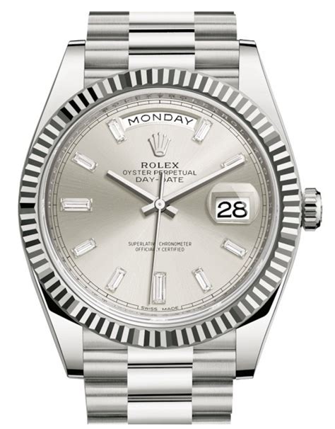 rolex day date silver black dial|rolex presidential 40mm diamond bezel.